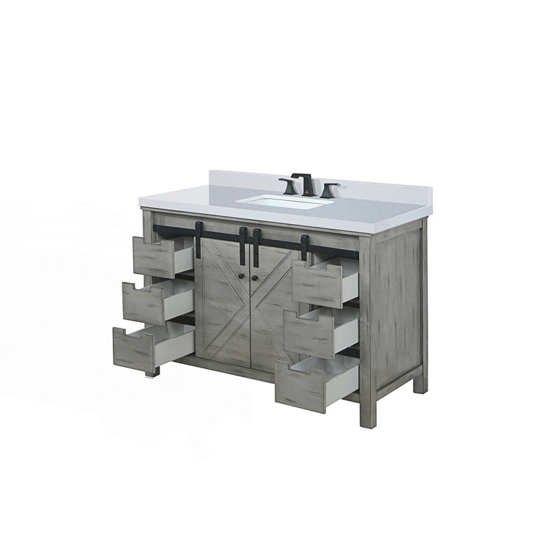 48 po X P 22 po Ensemble de meuble-lavabo avec comptoir en marbre et robinet D, Bois de frêne gris