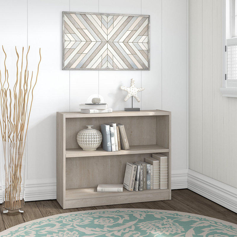Paulica Small 2 Shelf Bookcase, Storage and Display Bookshelf for Home Office and Living Room, Washed Gray