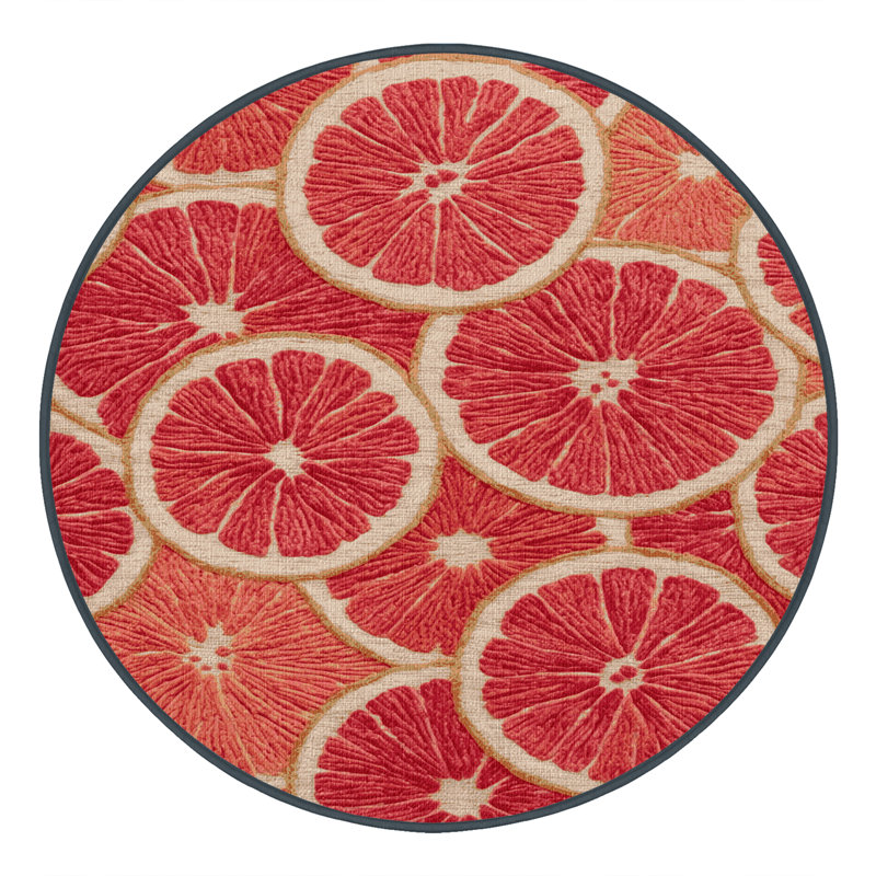 Tapis lavable rose pamplemousse, Rond 5 pi
