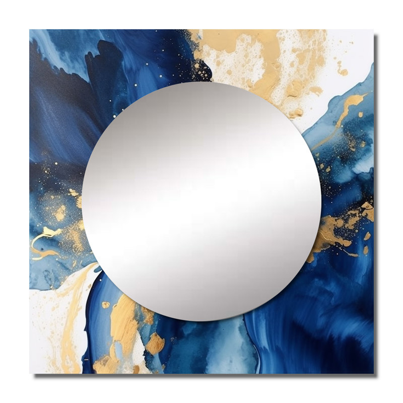 Lalisha - Grand miroir carré bleu foncé et doré à motif de fractales de style Vi 8, 23 po x 23 po