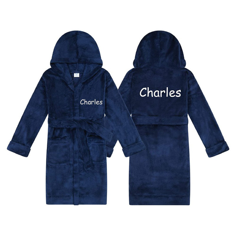 Peignoir en molleton avec poches et capuche pour enfants Brookmont, Bleu marine, Oui