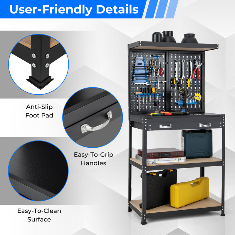 WFX Utility™ Multi-use Workbench W/ 2 Shelves Heavy-duty Work Table Tool Storage Bench, Blue/Black