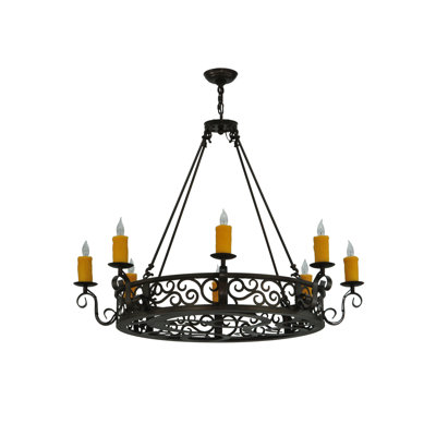 Witter 8 - Light Candle Style Wagon Wheel Chandelier