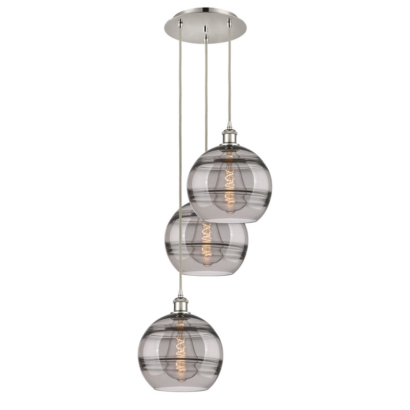 Luminaire suspendu en grappe à 3 lumières Chartoff, H 35,63 po x l 16,5 po x P 16,5 po, Transparent, Nickel poli