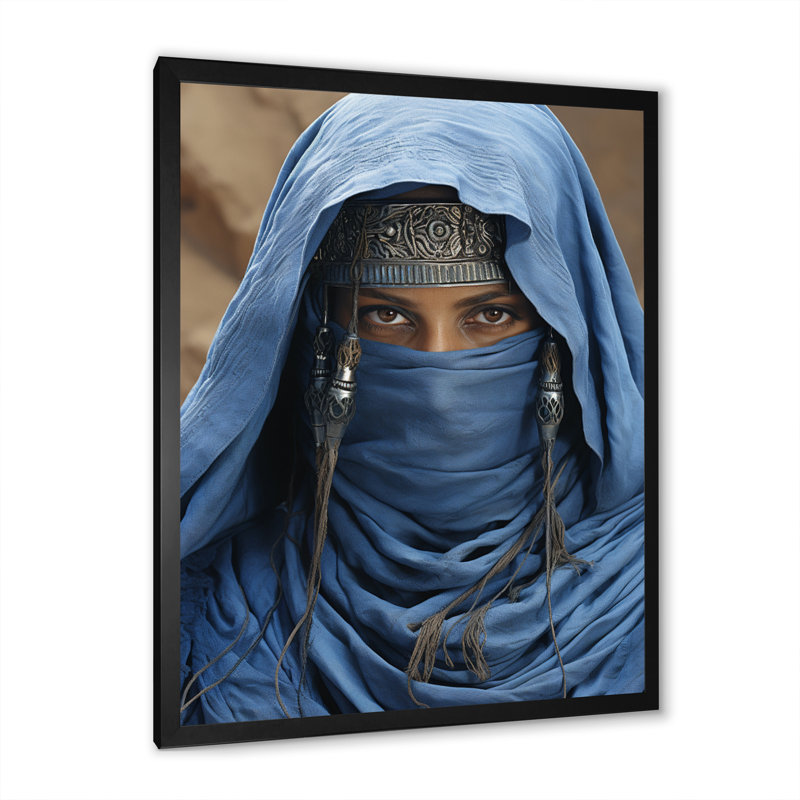 Masque tribal africain Iyeshia touareg - imprimé, H 32 po x l 16 po x P 1 po, Cadre photo noir