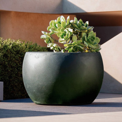 11.8" Diameter Round Black Concrete Indoor/Outdoor PlantersBlack Concrete Planters Set, Modern Planter Pots, Lightweight Black Plant Pots