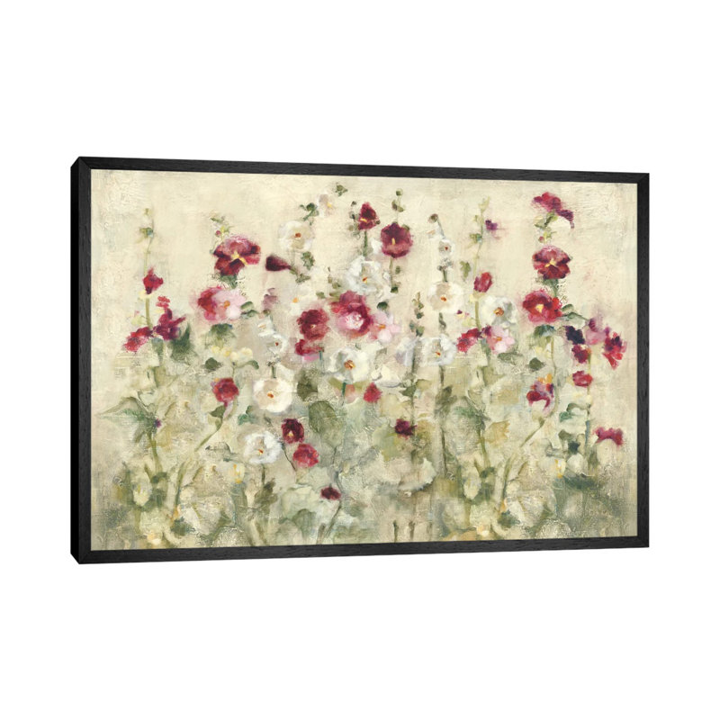 Hollyhocks Row Cool by Cheri Blum - Print on Canvas, Black Floater Framed, 152.5 cm H x 101.5 cm W