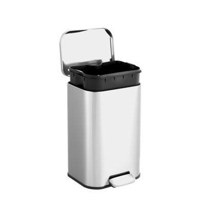 Stainless Steel Step Trash Can, Soft-Close Lid, Removable Inner Bucket, Fingerprint-Proof, Rectangular Waste Bin for Kitchen, Bathroom, Office