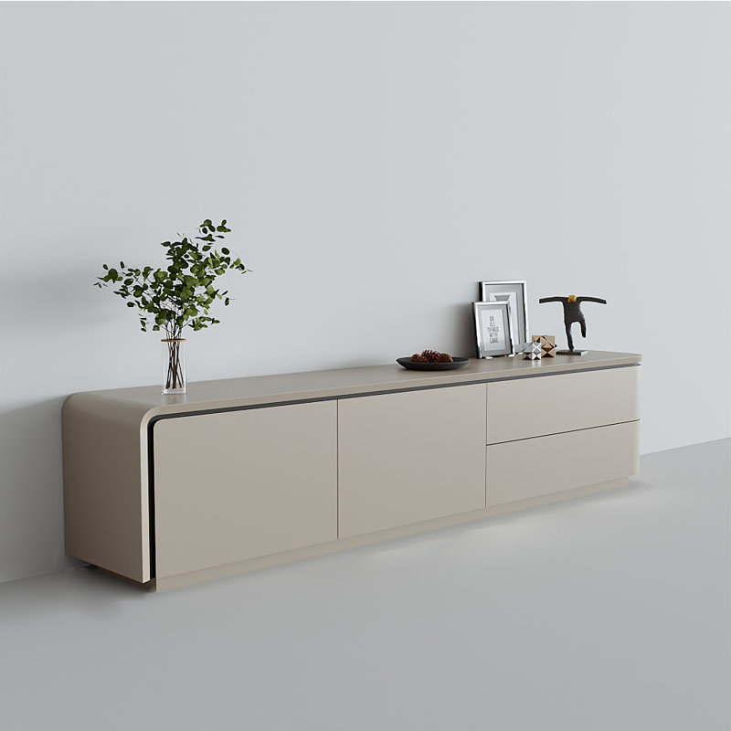 Meuble télé ouvert avec grand rangement, Beige, 86.61"