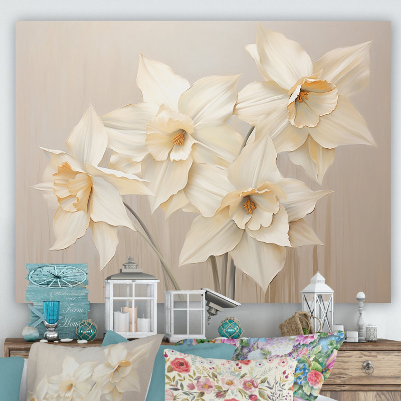 Minimalisme beige jonquilles I sur toile, Toile tendue, H 24 po x l 32 po