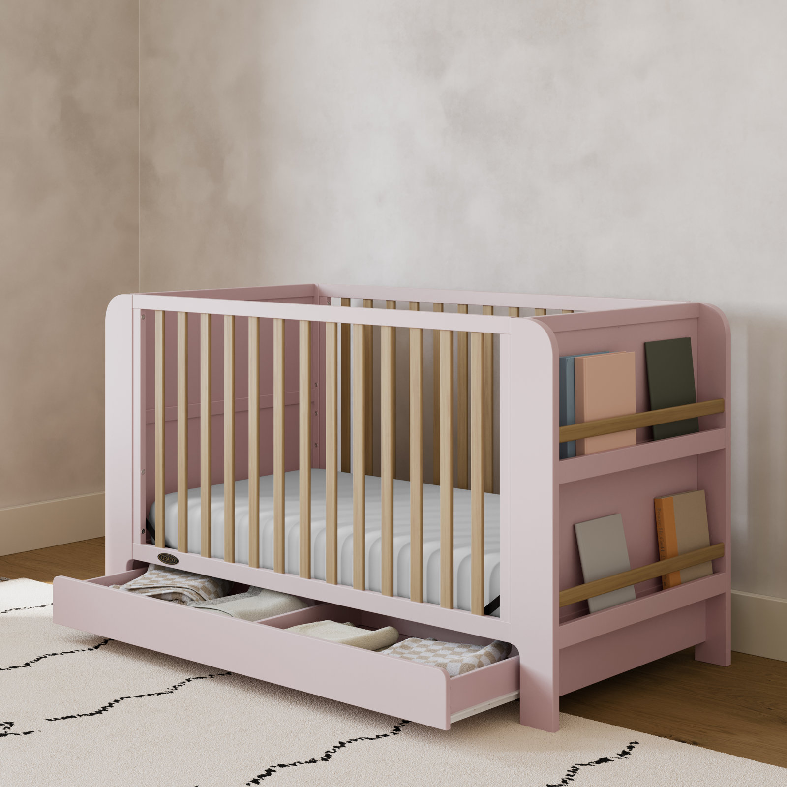 Read-with-Me Pine 4-in-1 Convertible Crib, Blush/Driftwood, Crib