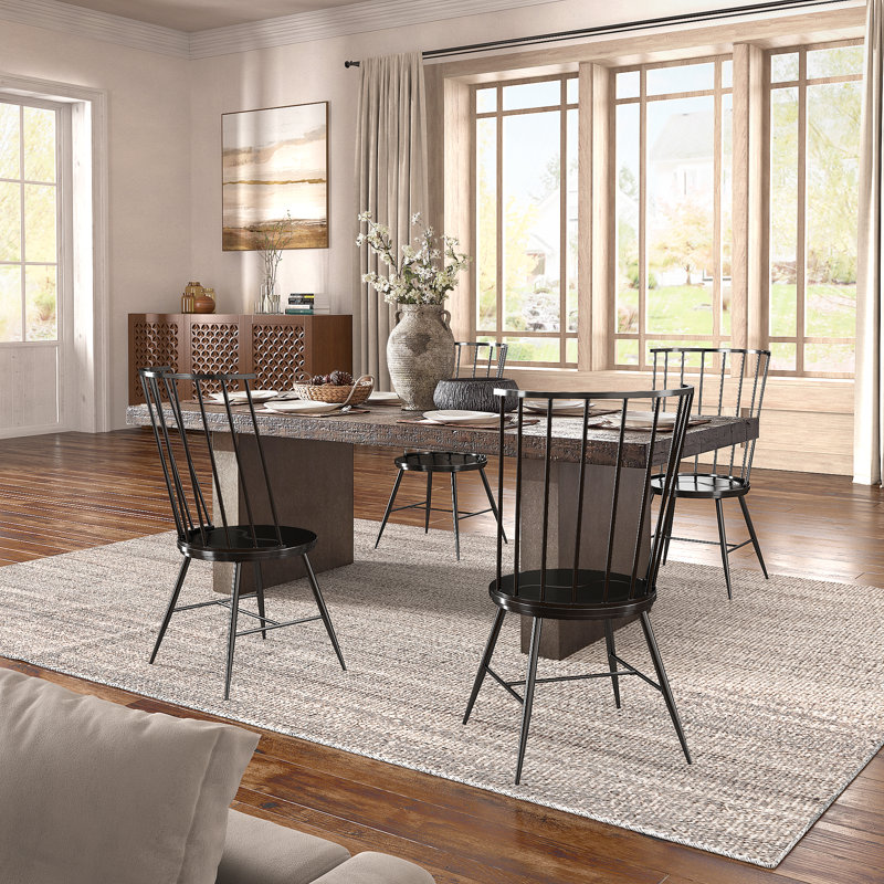 Colrain Reclaimed Finish Wood Top With Concrete Veneer Base Dining Table And Windsor Chairs Set - Dining Table And 4 Chairs