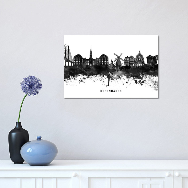 Copenhagen Skyline Black & White - Wrapped Canvas Print, 30.48 cm H x 45.72 cm W