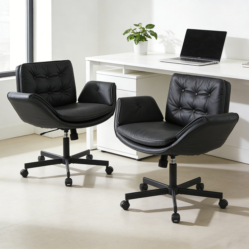 Ensemble de 2 chaises de bureau 32,7 po de largeur en cuir de polyuréthane de qualité supérieure avec accoudoirs réglables à 5 positions et siège large adapté aux animaux de compagnie
