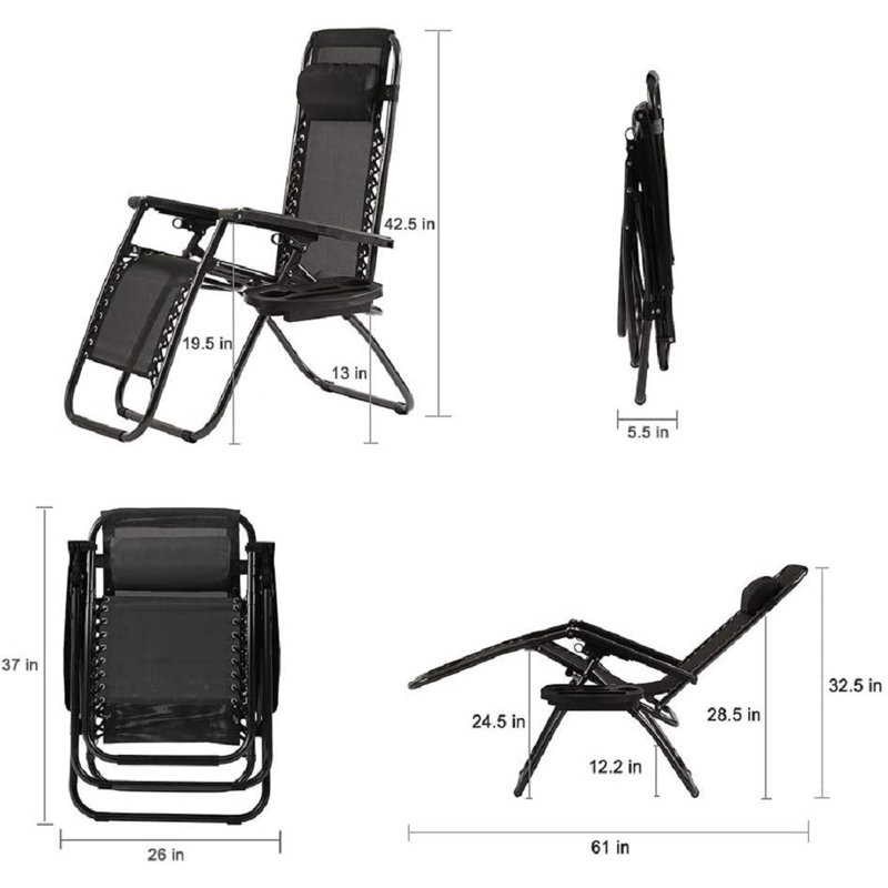 Chaise inclinable zéro gravité avec coussin Maxine, Noir