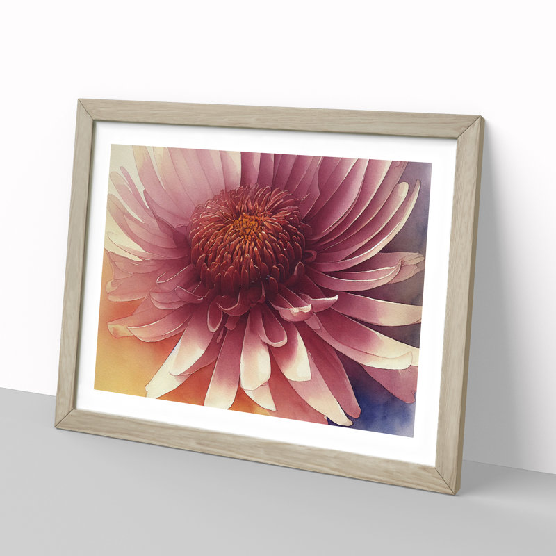 Chrysanthemum Watercolour Flower Vol.4 - Framed Print, 46cm H x 64cm W x 2cm D, Oak