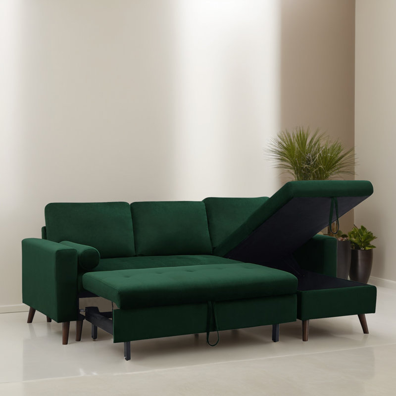 Canapé-lit modulaire réversible avec méridienne 88,12 po, Velours vert