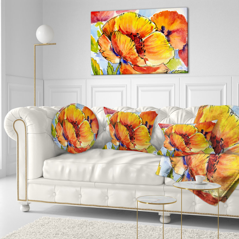 Bouquet of Full Blown Poppies - Floral Printed Throw Pillow