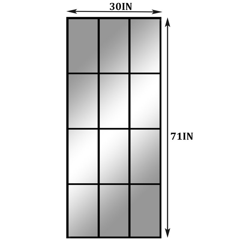 Gianlucas Window Pane Full Length Mirror with Metal Frame, 71" x 30"