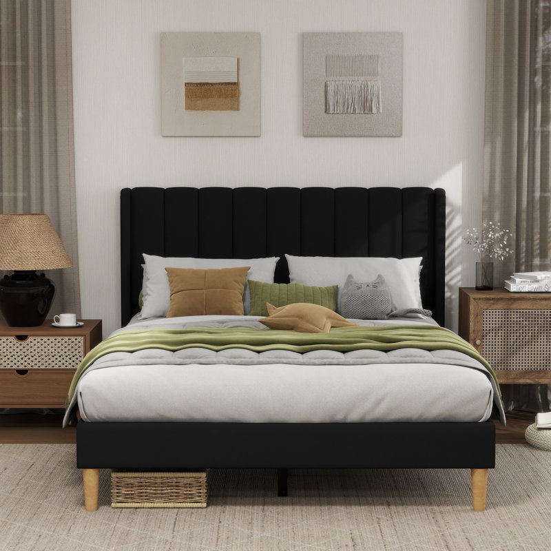 Sutter Upholstered Wingback Bed, Full / Double, Black