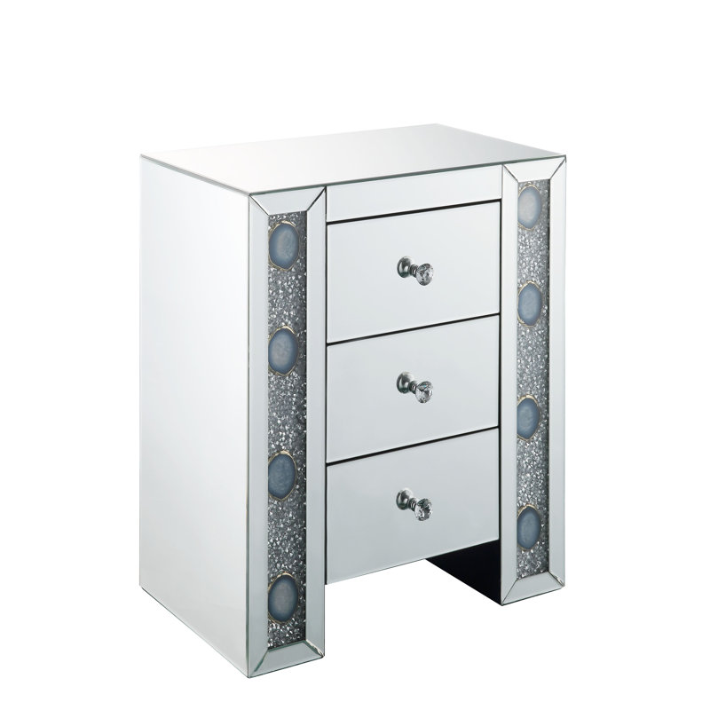 Table d'appoint en miroir Carberry avec faux agate et incrustation de faux diamants