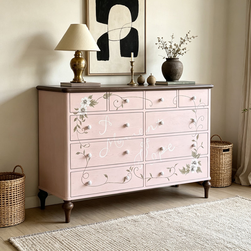 Buffet artistique en bois peint