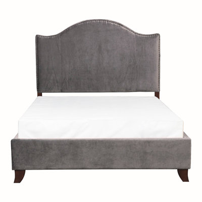Full Size Bed In Gray Velvet Upholstery, Solid Wood Building, Headboard, Nailhead Trim, Box Spring Compulsory For Use And Installation Modern Traditional Bed, Headboard With Mandatory