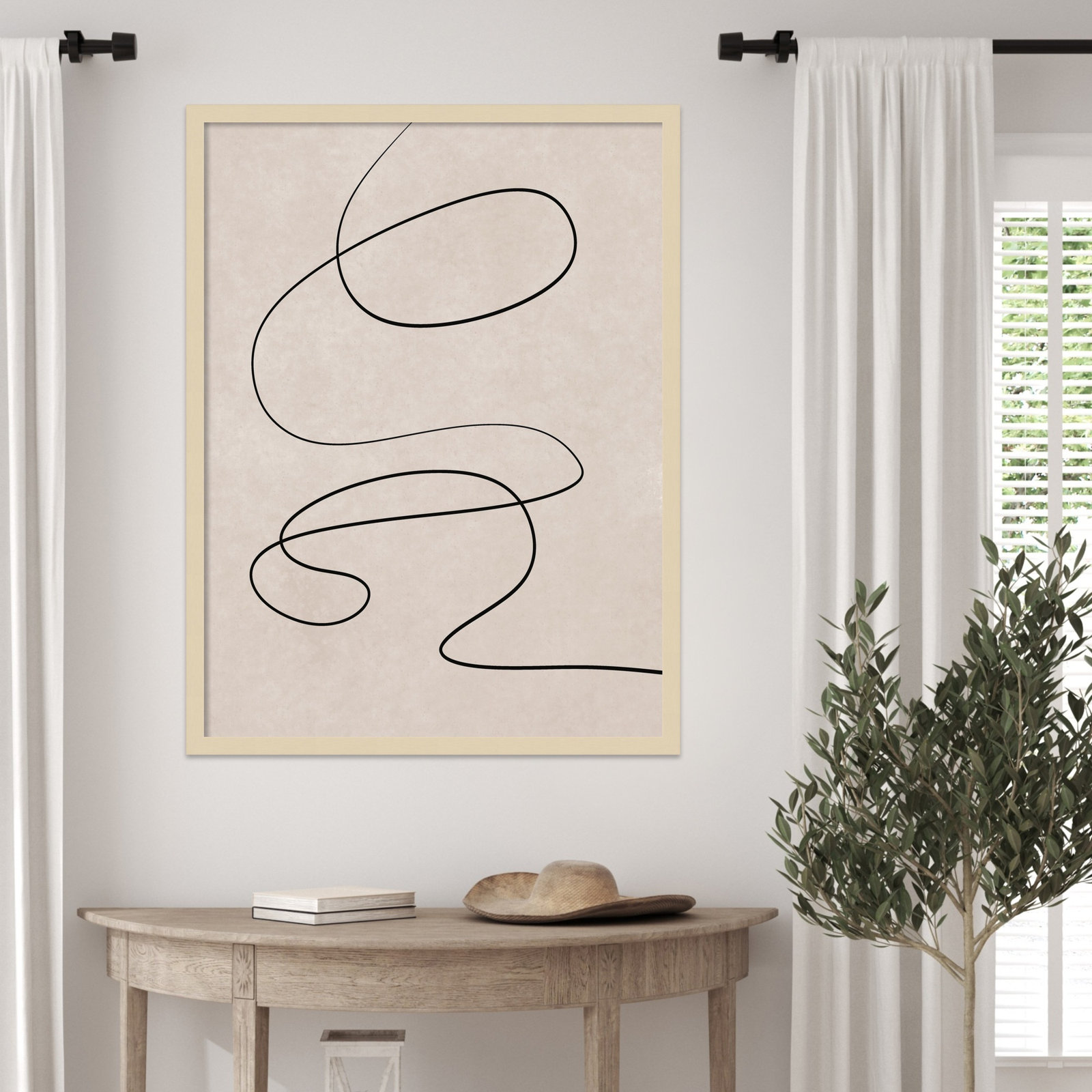 Black Line and Textured Beige Print, 33" H x 25" W, Brown