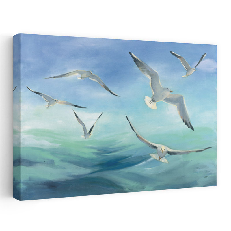 Vol en mer, animal côtier, oiseau gris bleu, oiseaux en vol, 48" H x 32" W