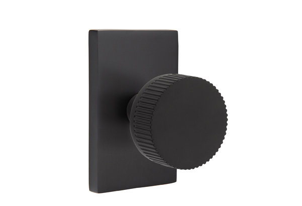 Emtek Select Passage Knobset w/ Modern Rectangle Rosette, Conical Stem & Straight Knurled Knob, Flat Black