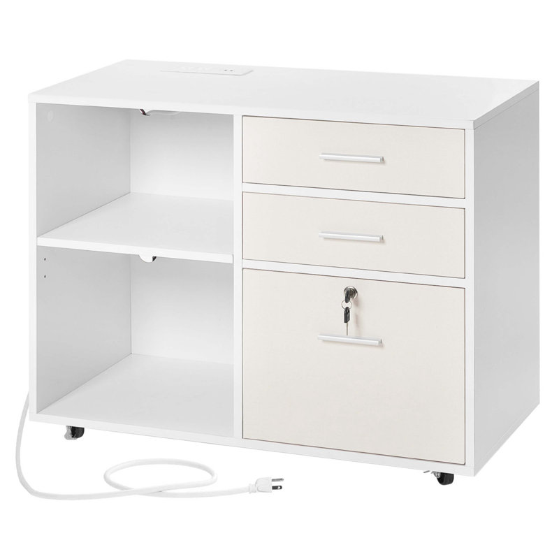 Classeur mobile 3 tiroirs en bois avec bande lumineuse