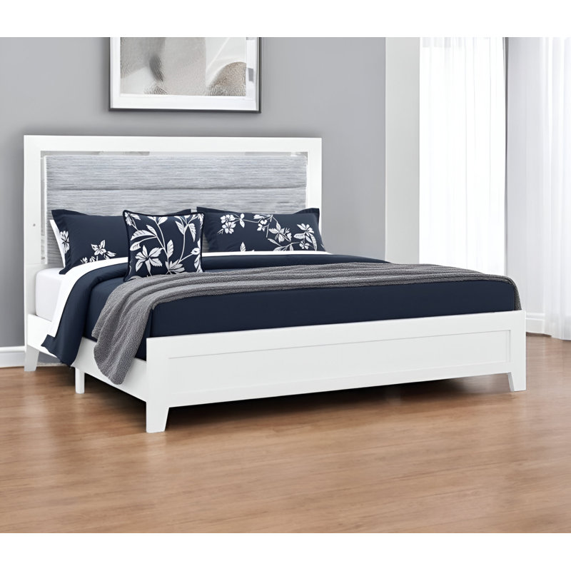 Structure de lit double tapissier blanc et gris clair