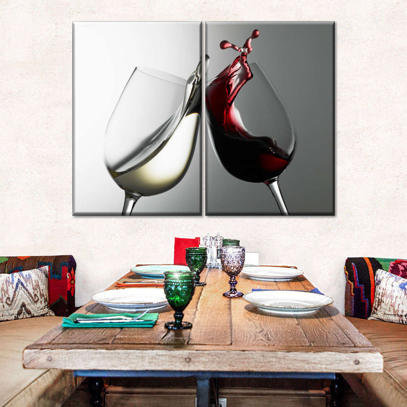 Blanc et vin rouge - Ensemble de 2 toiles tendues, H 45 po x l 61 po x P 1,25 po