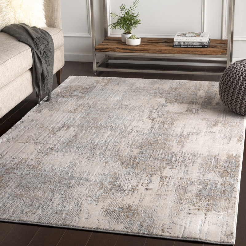 Tapis beige à motif abstrait Hobert, Rectangle 5 pi 3 po x 7 pi 3 po