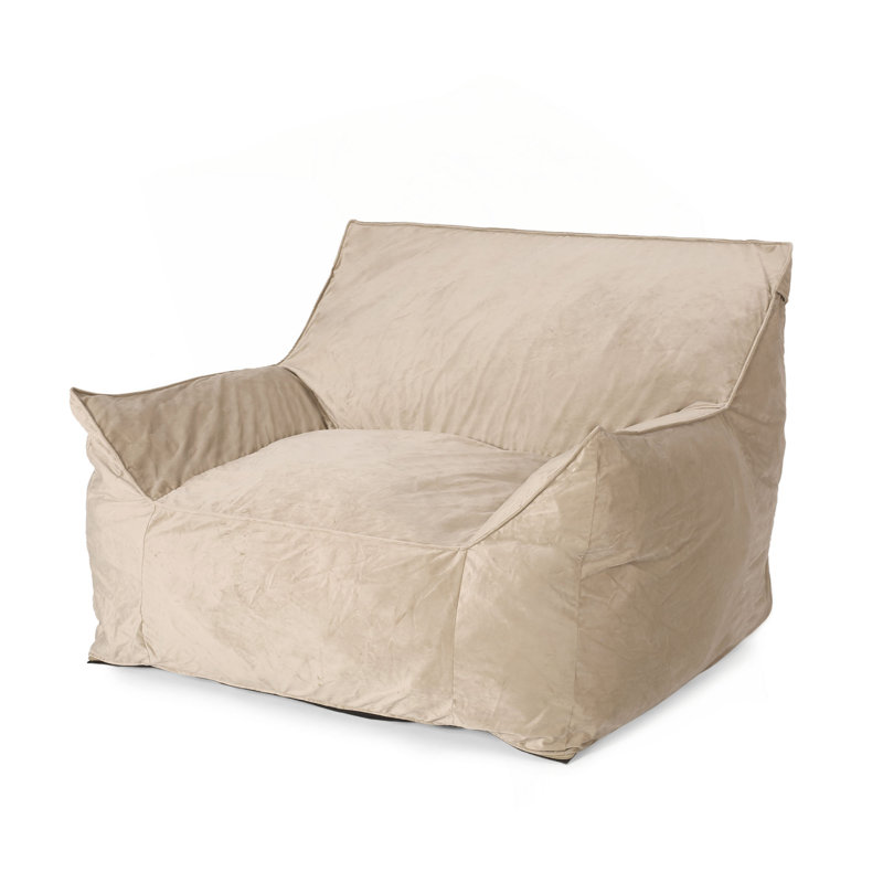 Allea Velveteen Bean Bag Chair With Armrests, Taupe Velvet, 30" H x 42" W x 40" D