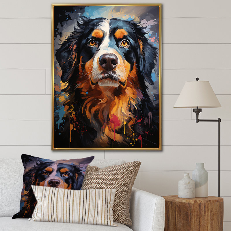 Bernese Mountain Majesty sur toile, Cadre flottant doré, H 32 po x l 16 po x P 1 po