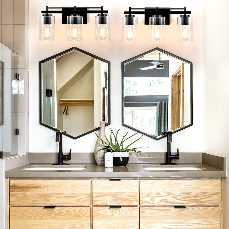 Bathroom Lighting Fixtures: 3-Light Bathroom Vanity Light Over Mirror with Clear Glass Shade, Wall Lamp for Mirror, 3
