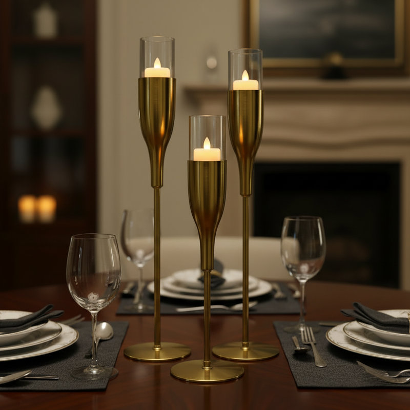 Ensemble de porte-bougie en verre à vin 3 pièces pour décoration de table de Noël, ambiance de maison et de fêtes élégante