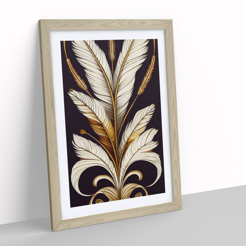 Feather No.5 - Single Picture Frame Print, 46cm H x 34cm W x 2cm D, Oak Framed