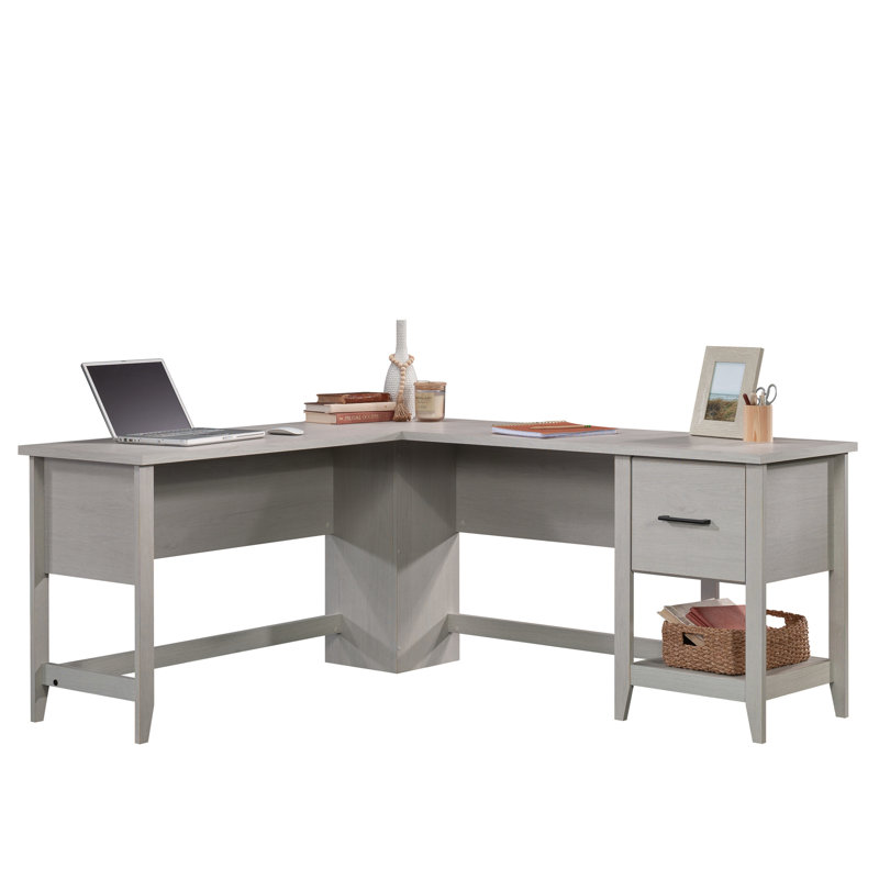 Bureau transitionnel en L avec tiroir classeur, Blanc, 26.89" H x 46.65" W x 17.09" D