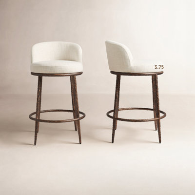 26.5" Modern Glam Upholstered Bar Stool with Hammered Metal Legs & Curved Low Back for Kitchen Island