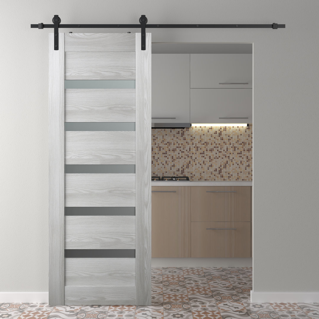 Avon 07-04 Manufactured Wood And Glass Solid Core Barn Door with Installation Hardware Kit Belldinni