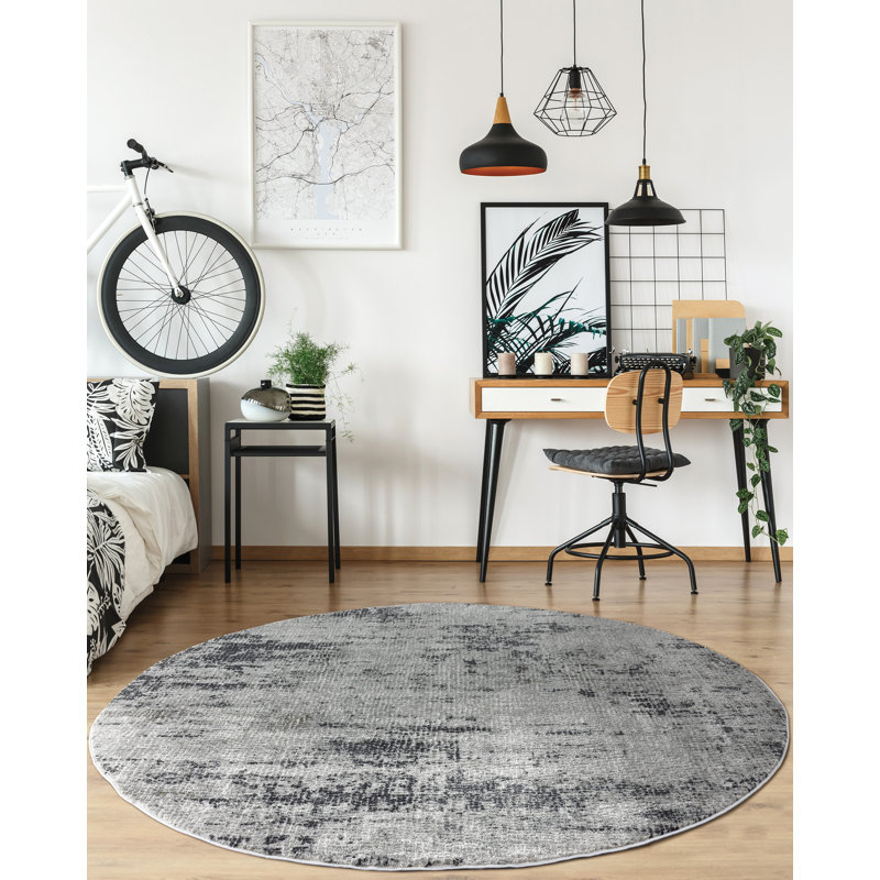 Tapis gris, Rond 7 pi 10 po