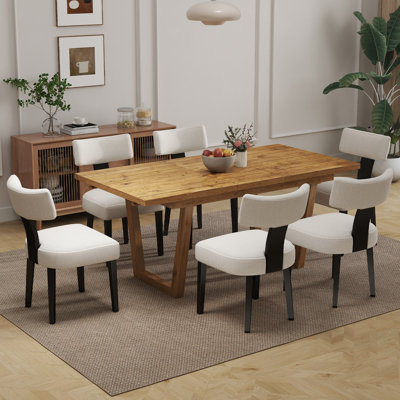 Solid Wood Dining Table Set Farmhouse Extendable Dining Table And Upholstered Chair For Dining Room/Kitchen