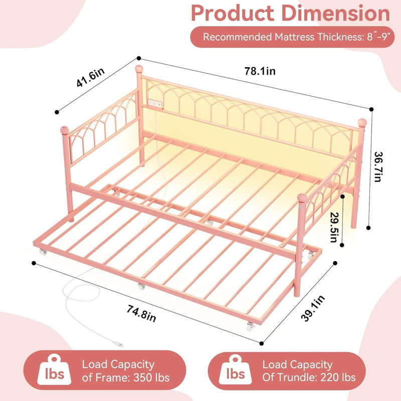 Twin Metal Daybed, Easy Assembly Space Saving, Pink
