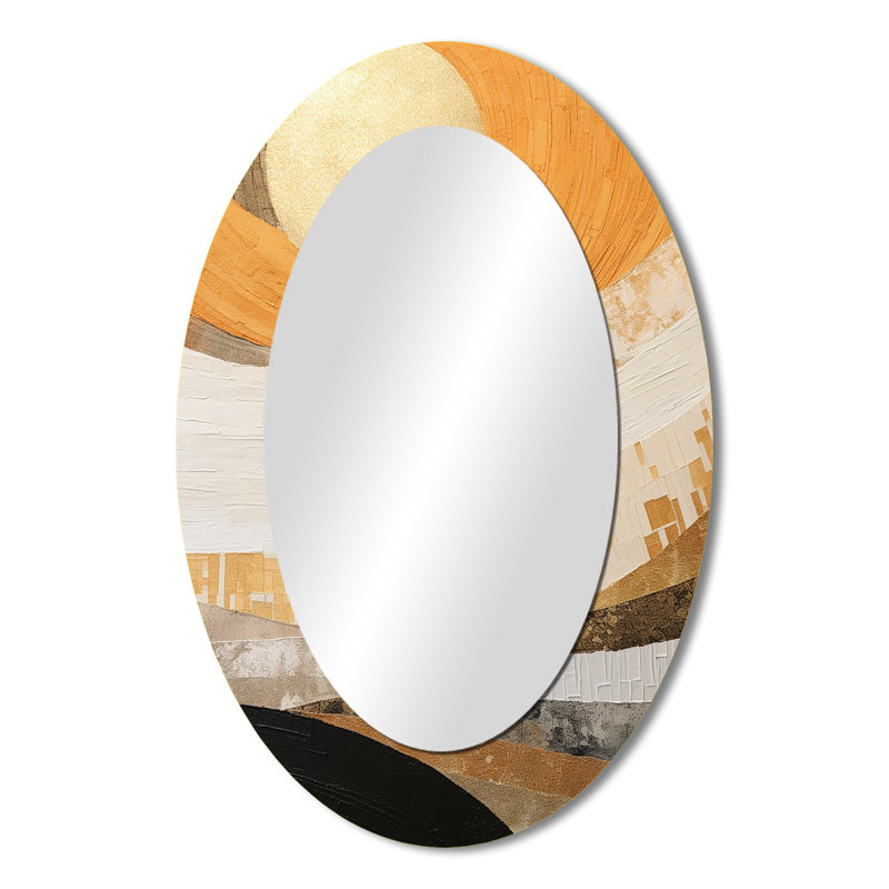 Geometric Golden Beige Sunset Harmony II - Large Oval Wall Mirror On Metal, 36" H x 24" W