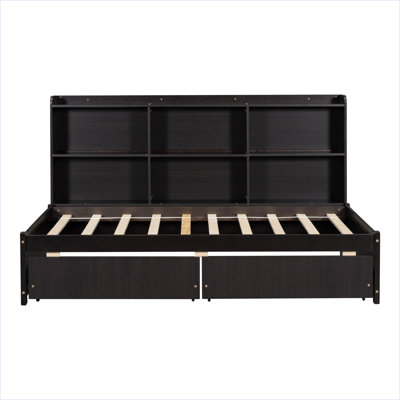Bed With Side Bookcase, Drawers
