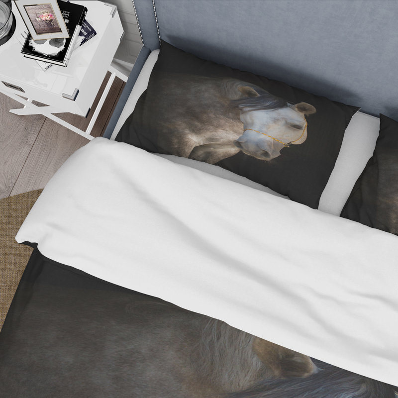Portrait of a White Horse - Ensemble de housse de couette Farmhouse - Microfibre de polyester