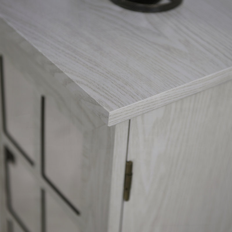 45 Mirrored Door Storage Cabinet, White Oak