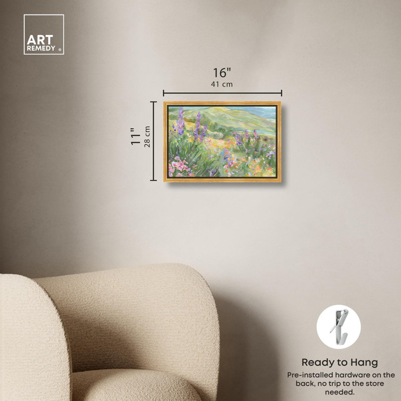 Toile «Blooming Fields» par Art Remedy, H 11 po x l 16 po, Doré, Cadre flottant